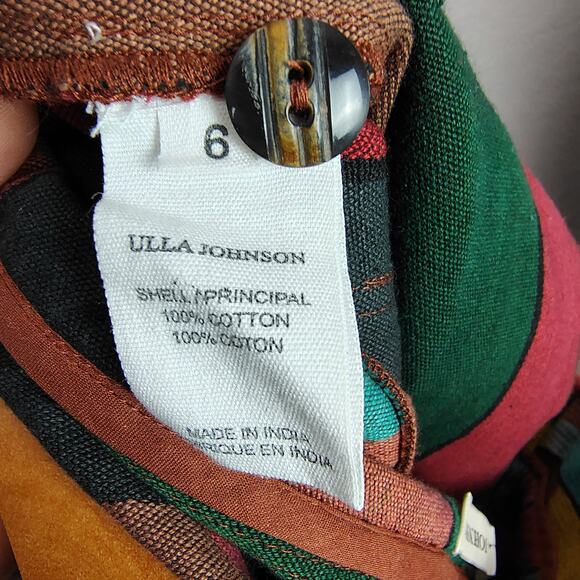 ULLA JOHNSON Marjani in Souk Pleated Striped Cotton Shorts Size 6 - Picture 5 of 15